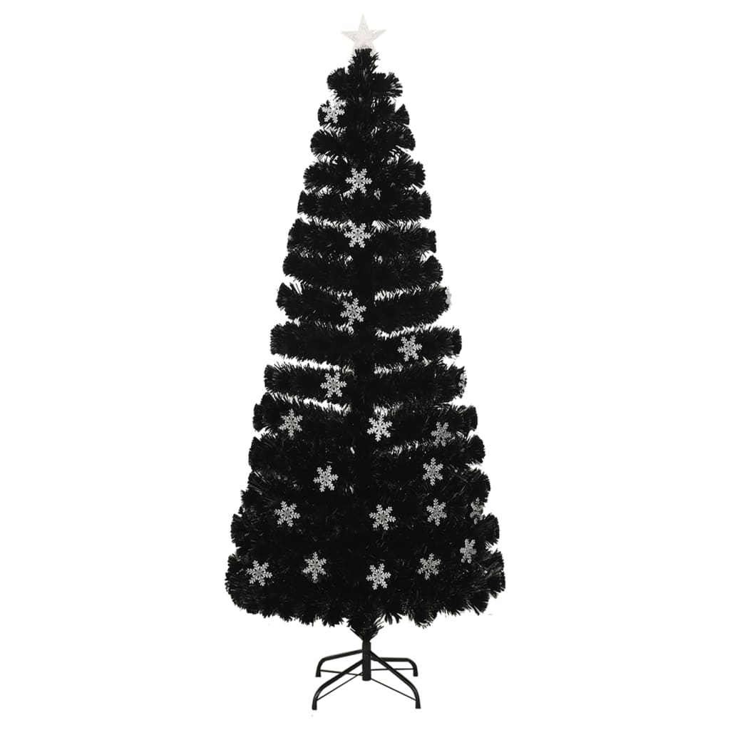 vidaXL Árbol de Navidad copos de nieve LED fibra óptica negro 210 cm