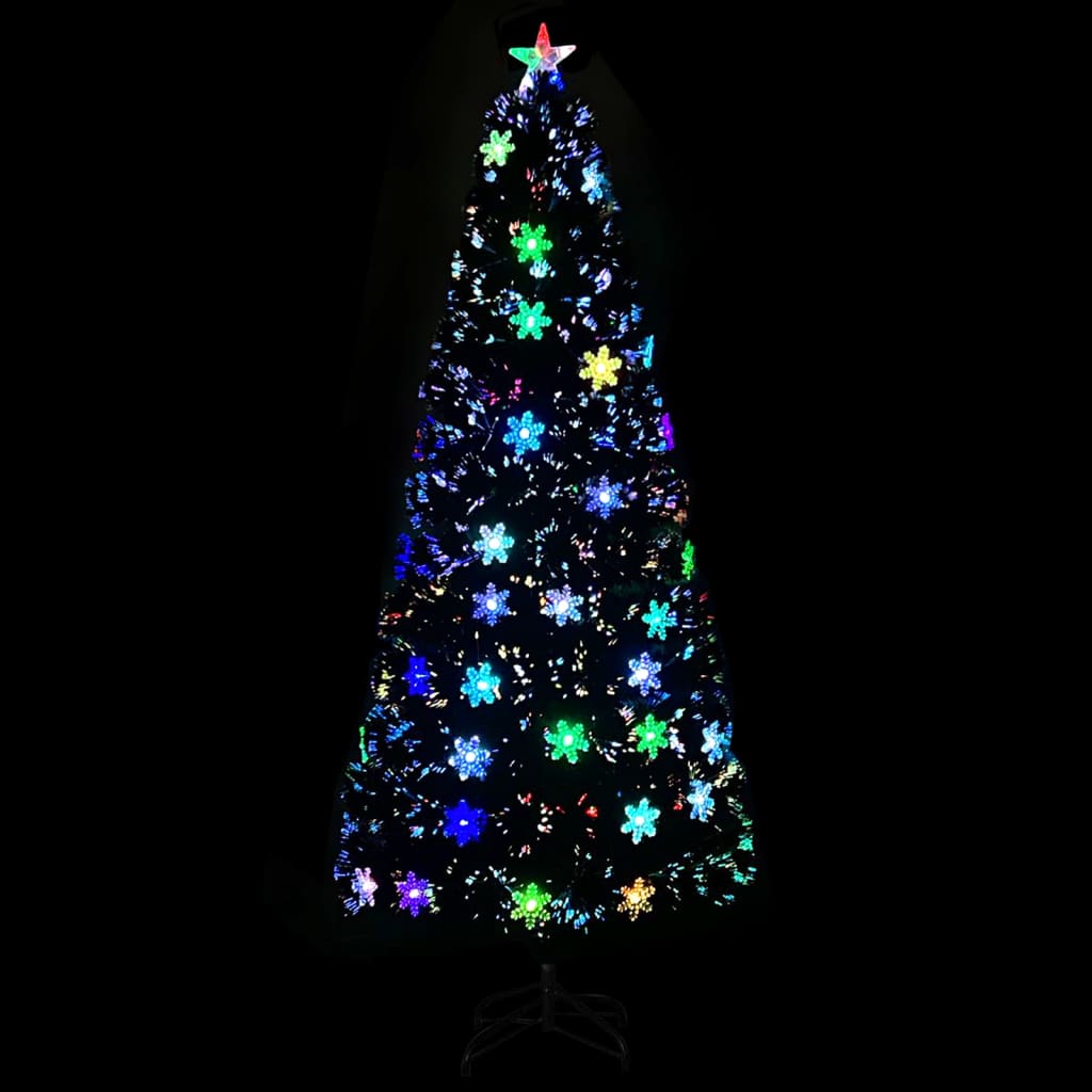 vidaXL Árbol de Navidad copos de nieve LED fibra óptica negro 210 cm