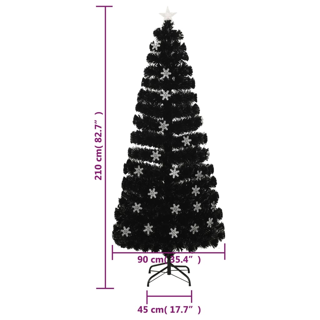 vidaXL Árbol de Navidad copos de nieve LED fibra óptica negro 210 cm