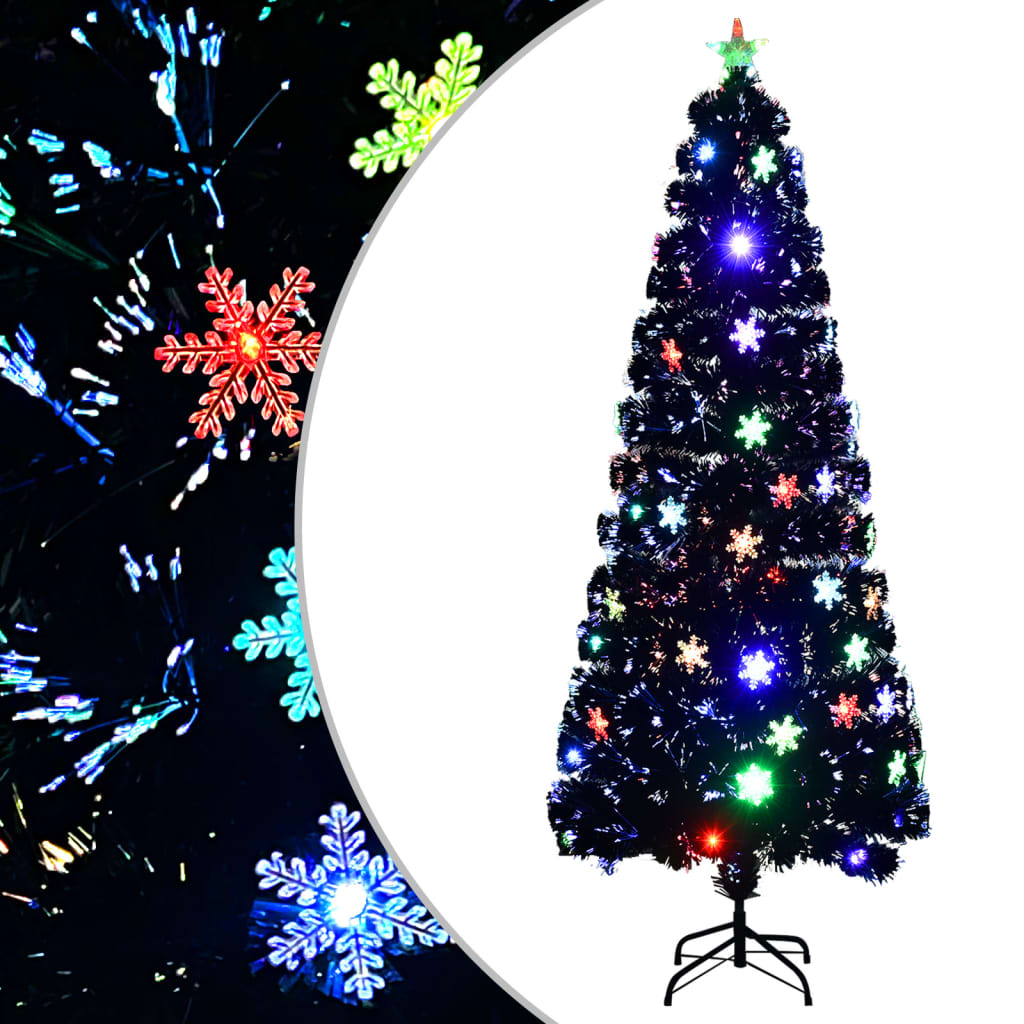 vidaXL Árbol de Navidad copos de nieve LED fibra óptica negro 240 cm