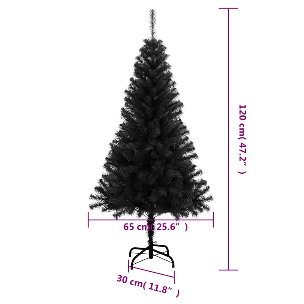 vidaXL Árbol de Navidad artificial con soporte PVC negro 120 cm