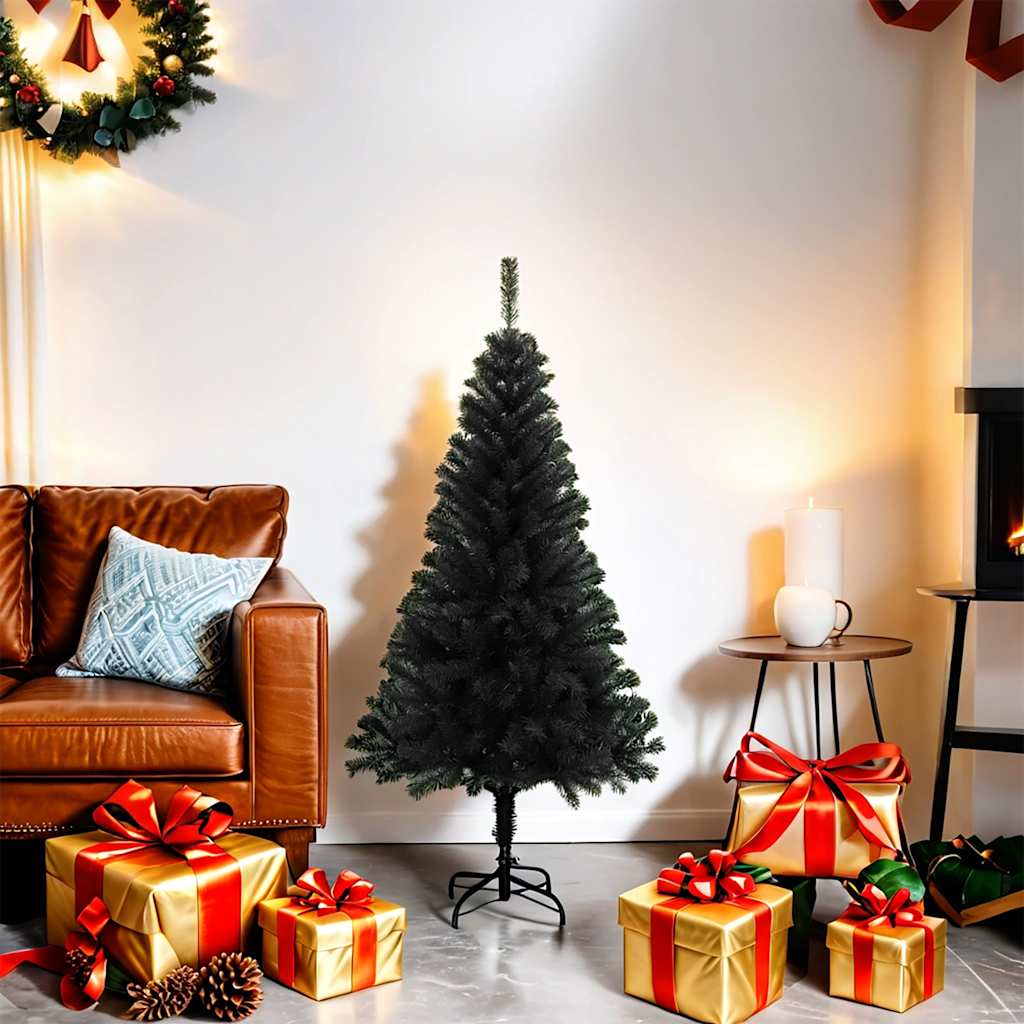 vidaXL Árbol de Navidad artificial con soporte PVC negro 120 cm