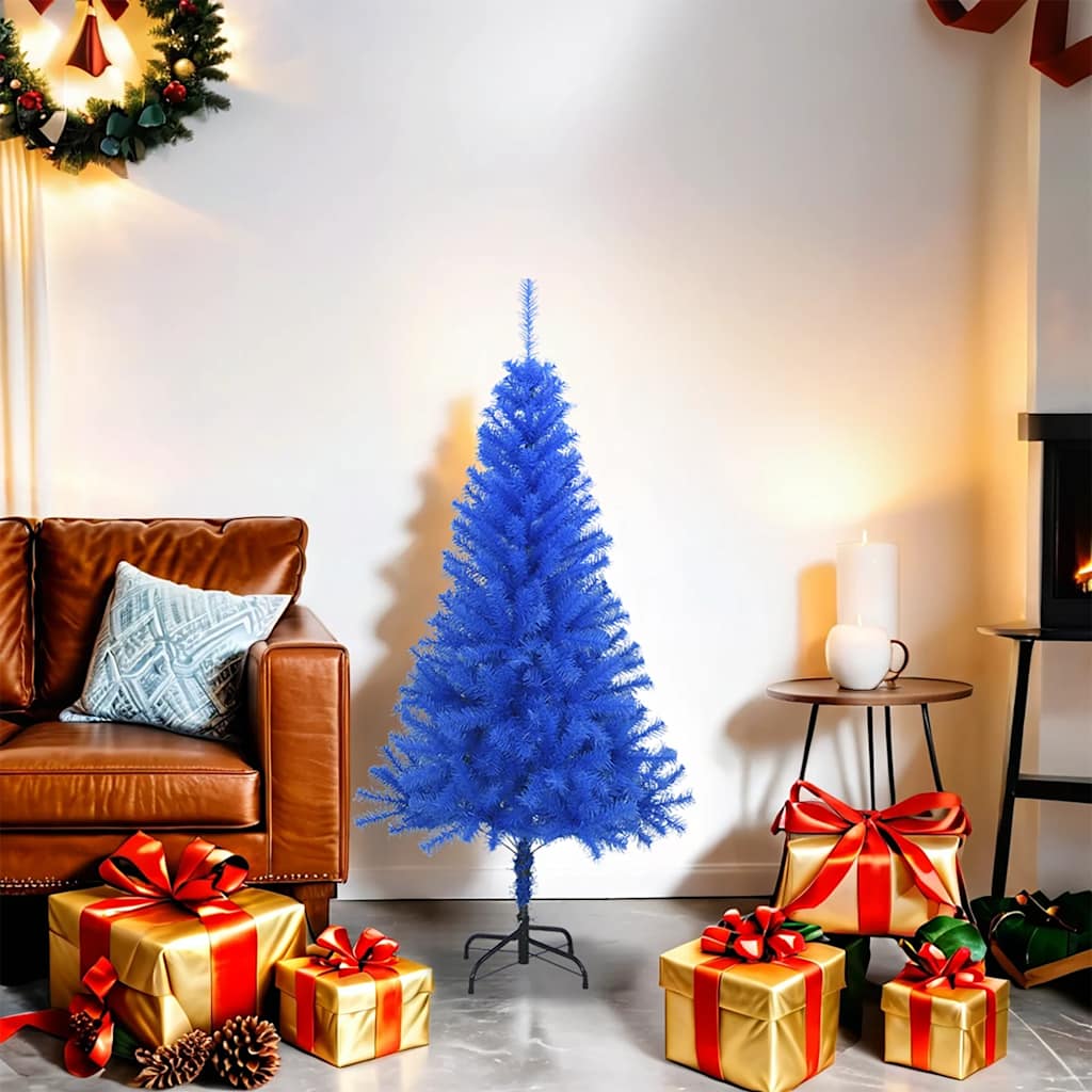 vidaXL Árbol de Navidad artificial con soporte PVC azul 120 cm