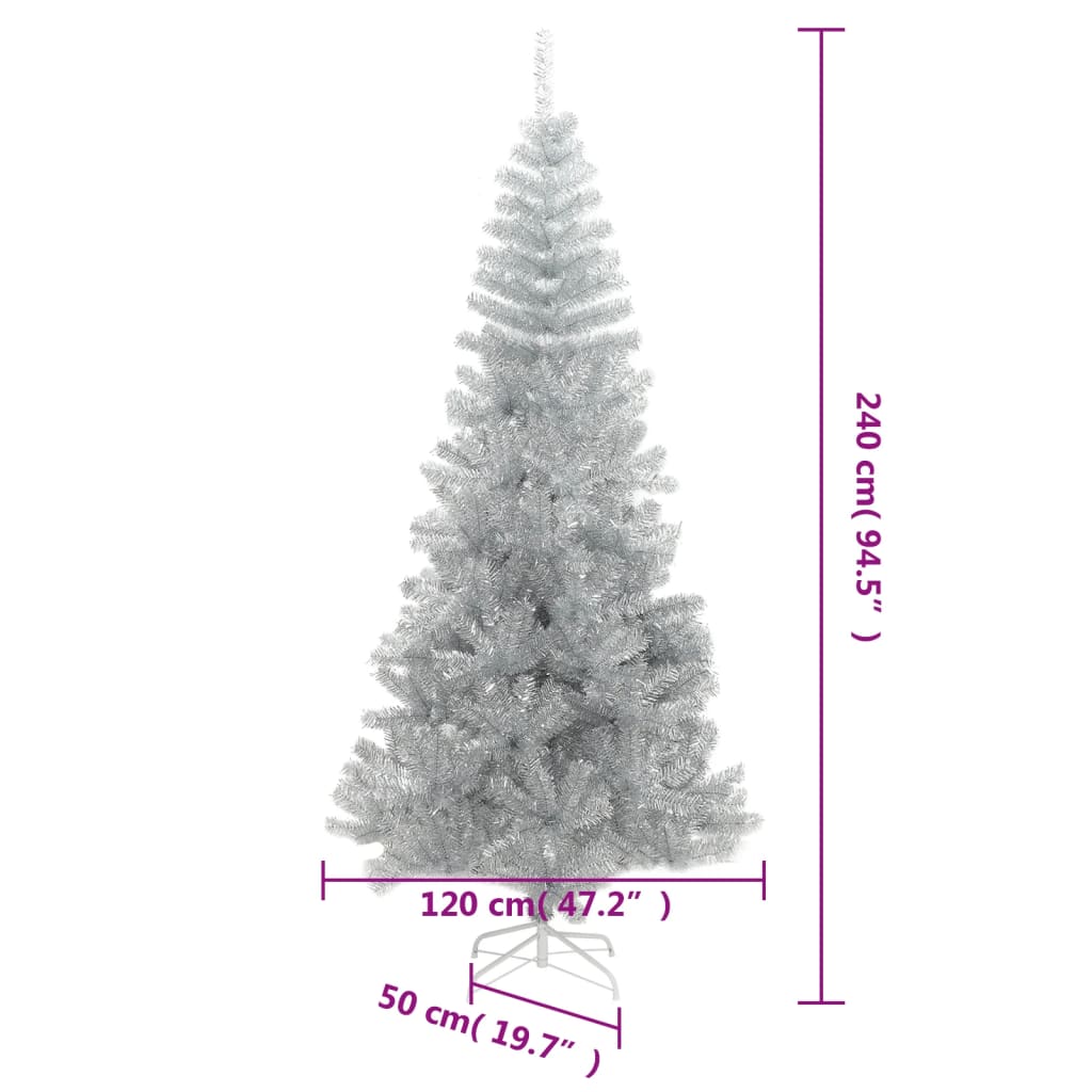 vidaXL Árbol de Navidad artificial con soporte plateado PET 240 cm