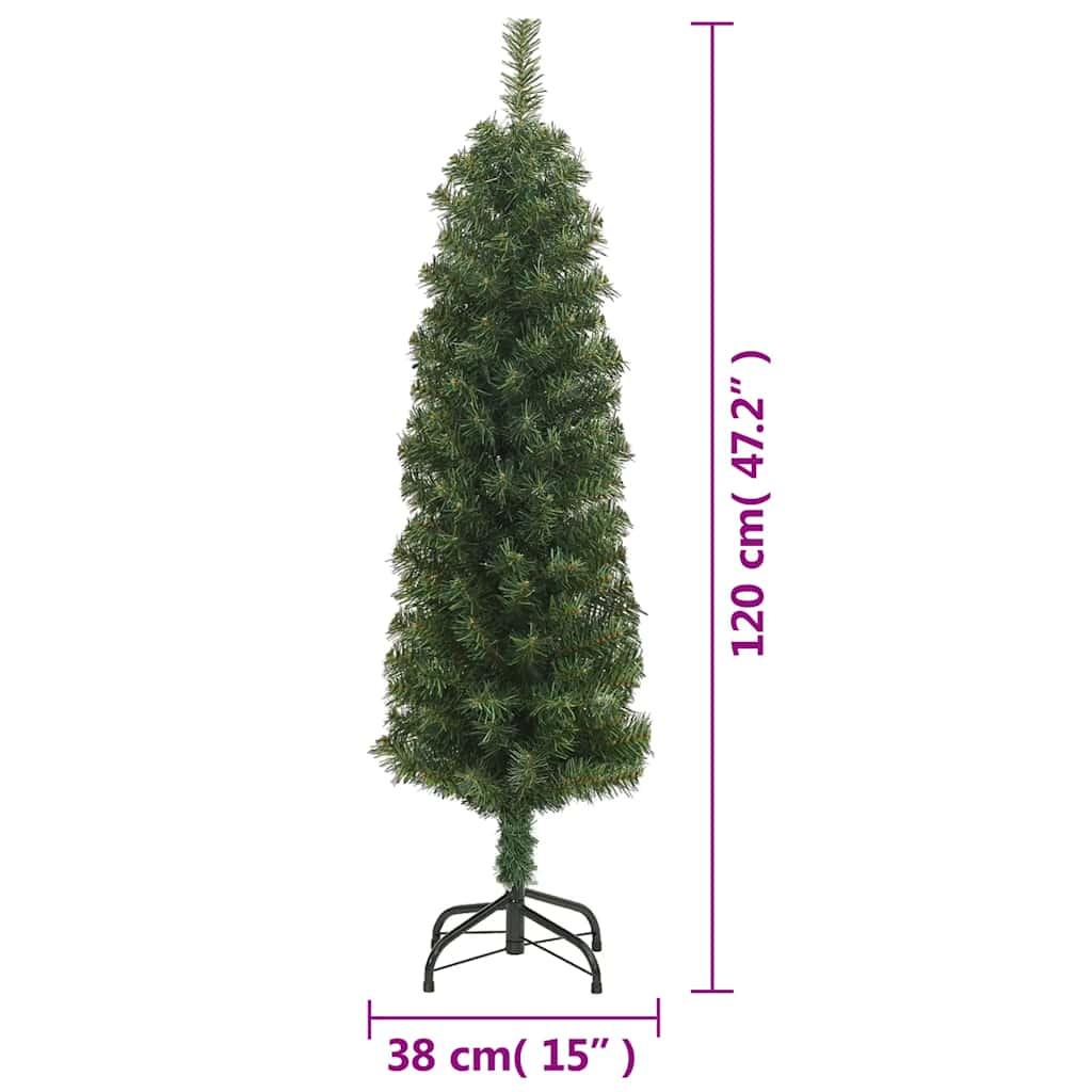 vidaXL Árbol de Navidad artificial delgado y soporte PVC verde 120 cm