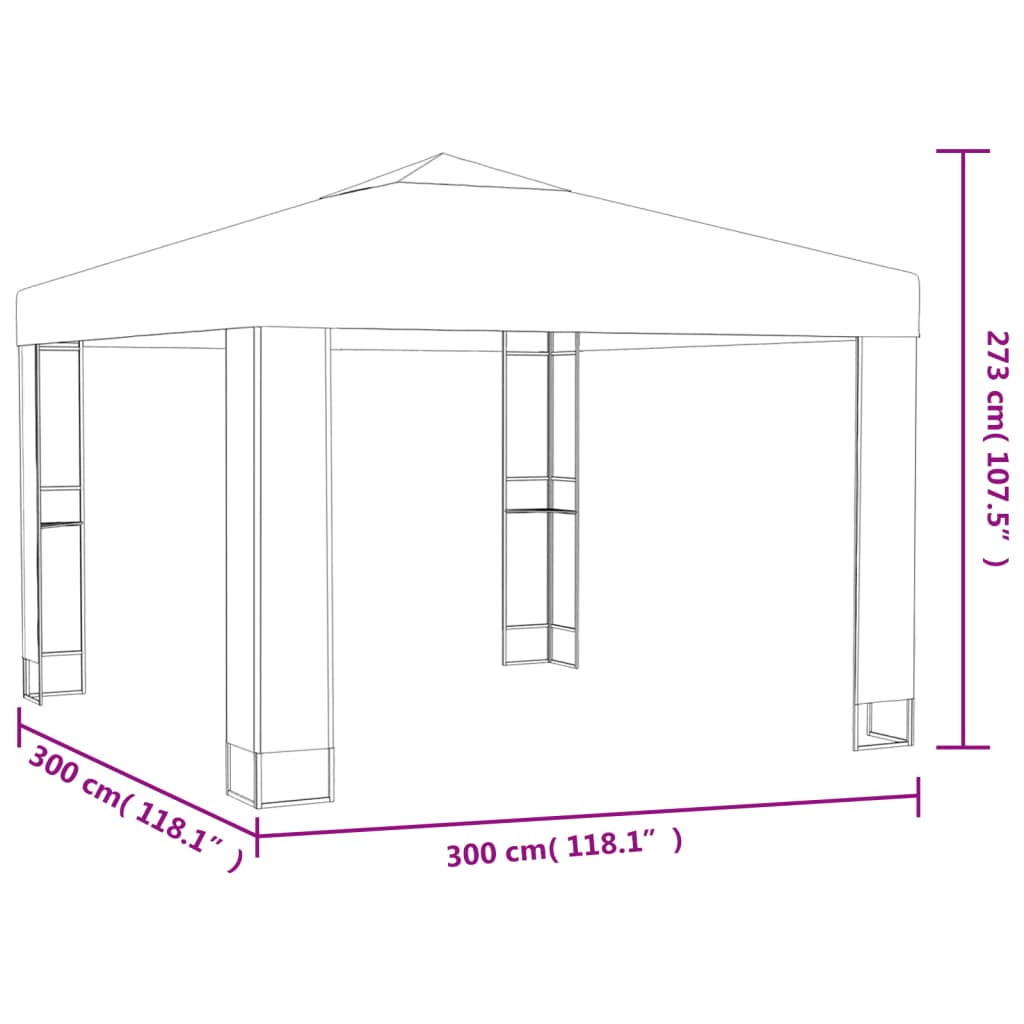 vidaXL Cenador doble techo y tira luz LED gris taupe 3x3x2,7m 180 g/m²