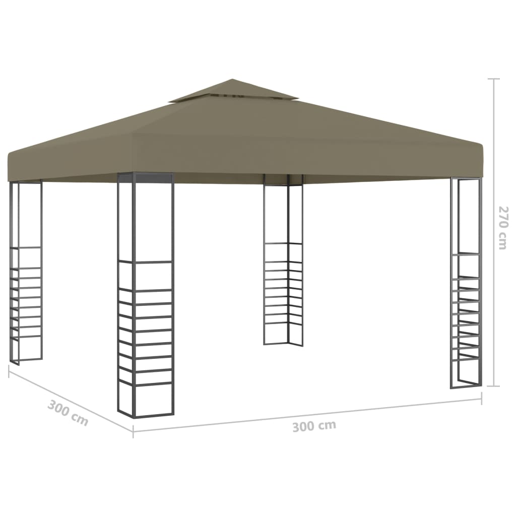 vidaXL Carpa cenador de jardín con tira de luz LED 3x3m taupé 180 g/m²