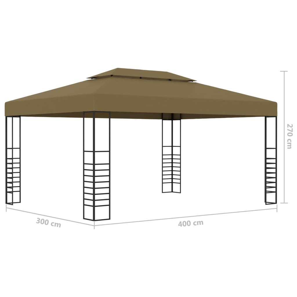 vidaXL Carpa cenador de jardín con tira de luz LED 3x4m taupé 180 g/m²