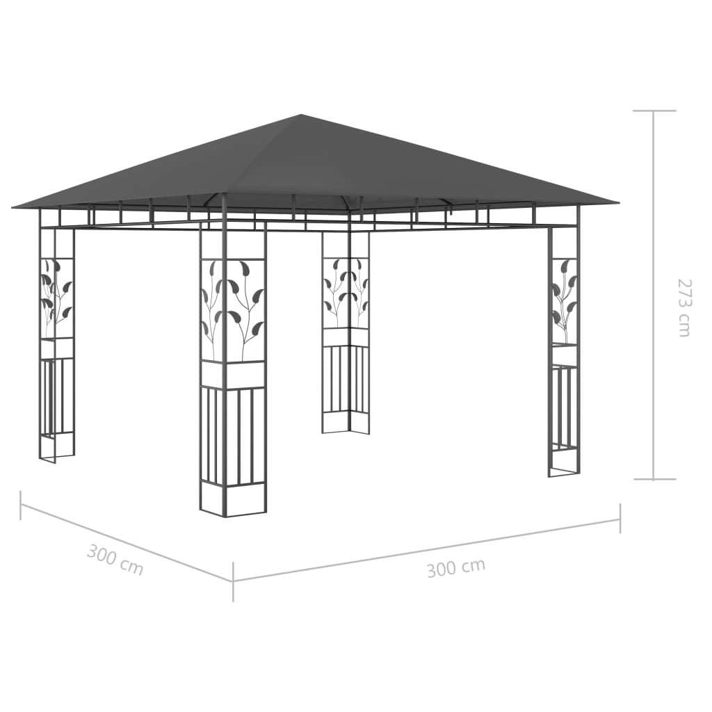 vidaXL Cenador mosquitera y tira luz LED antracita 3x3x2,73m 180 g/m²