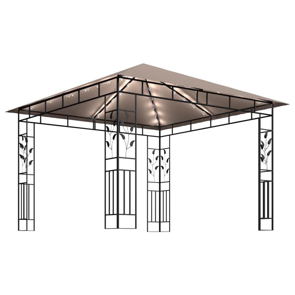 vidaXL Cenador mosquitera y tira de luz LED taupé 3x3x2,73m 180 g/m²