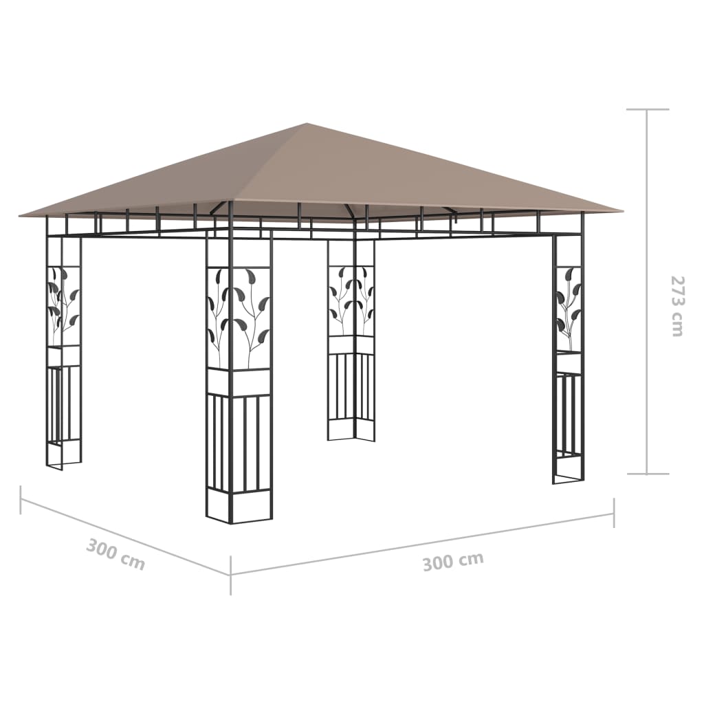 vidaXL Cenador mosquitera y tira de luz LED taupé 3x3x2,73m 180 g/m²