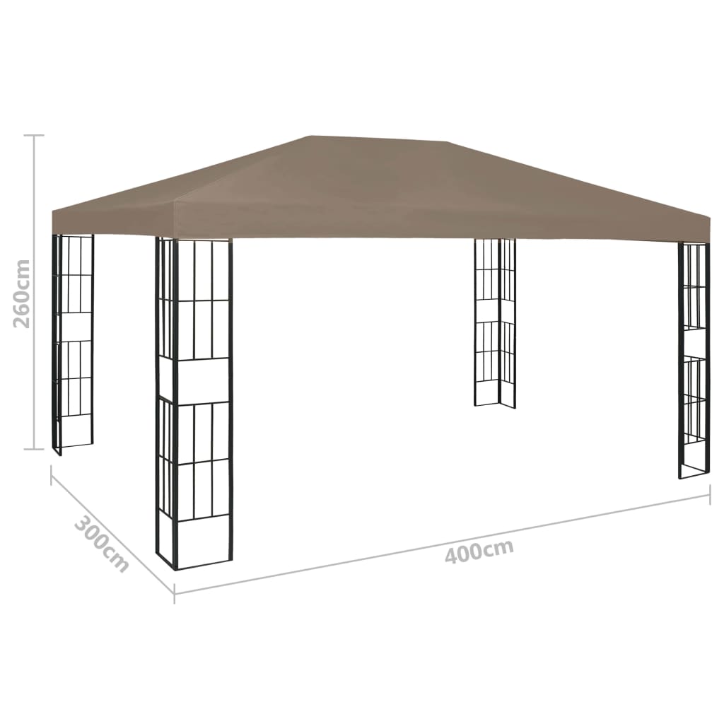 vidaXL Carpa cenador de jardín con tira de luces LED 4x3 m taupé