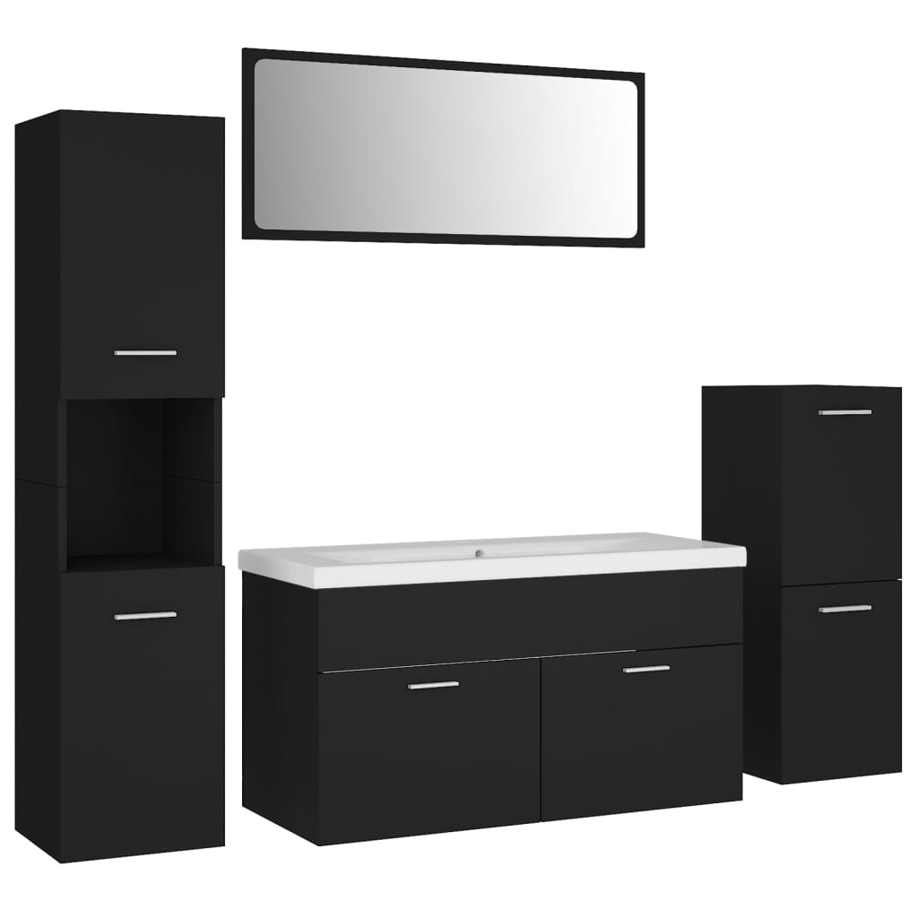 vidaXL Conjunto de muebles de baño aglomerado negro