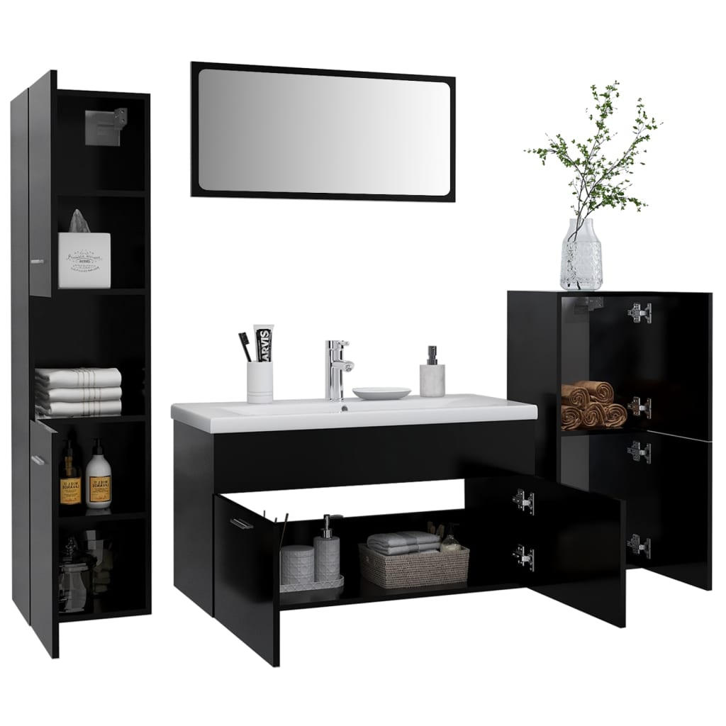 vidaXL Conjunto de muebles de baño aglomerado negro