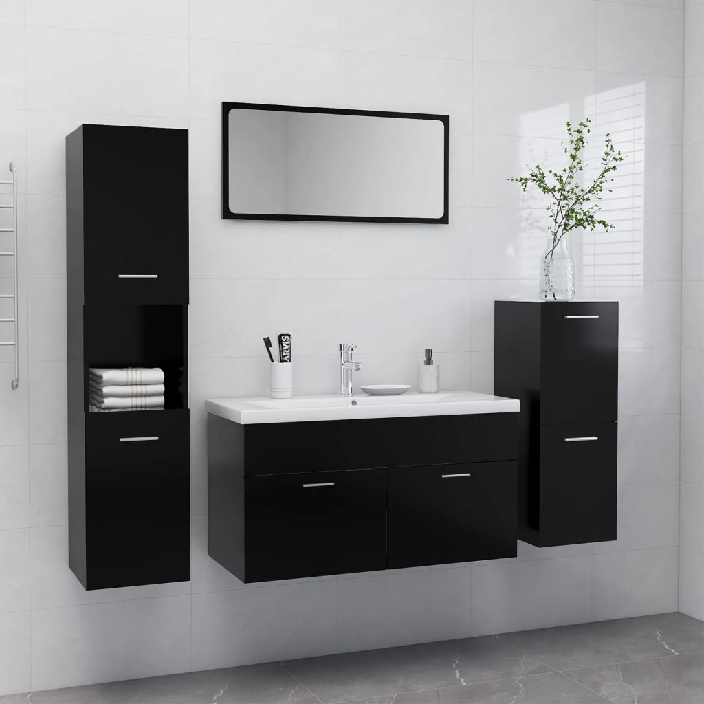 vidaXL Conjunto de muebles de baño aglomerado negro