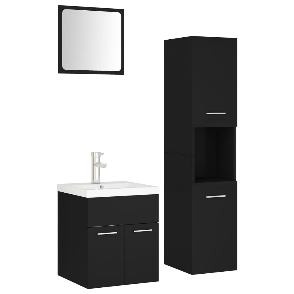 vidaXL Juego de muebles de baño madera de ingeniería negro