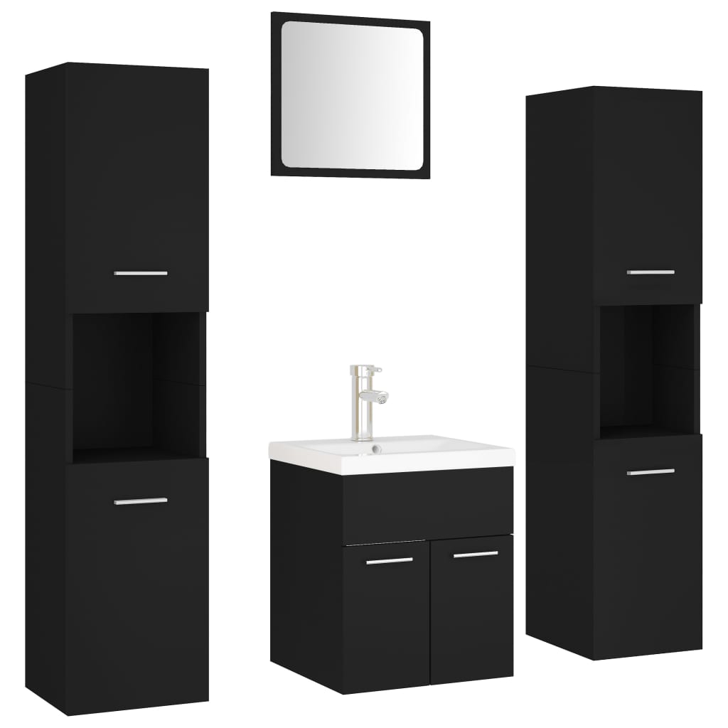 vidaXL Conjunto de muebles de baño aglomerado negro