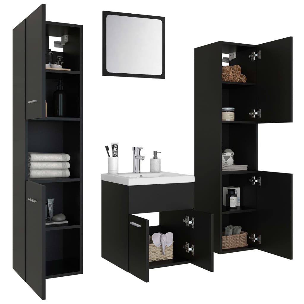 vidaXL Conjunto de muebles de baño aglomerado negro