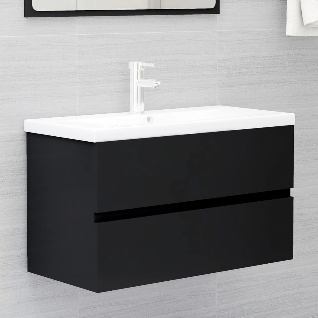 vidaXL Mueble con lavabo madera de ingeniería negro