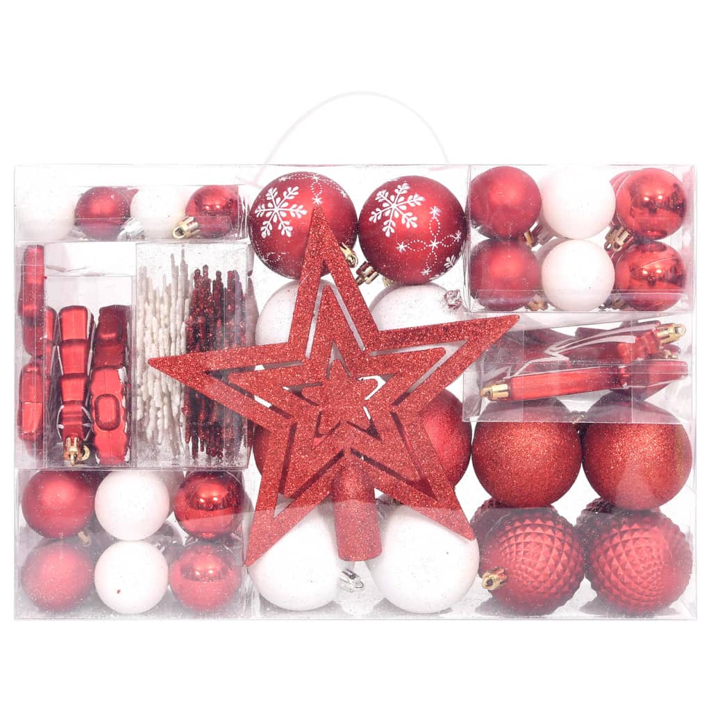 vidaXL Juego de adornos de navidad de 108 piezas rojo y blanco