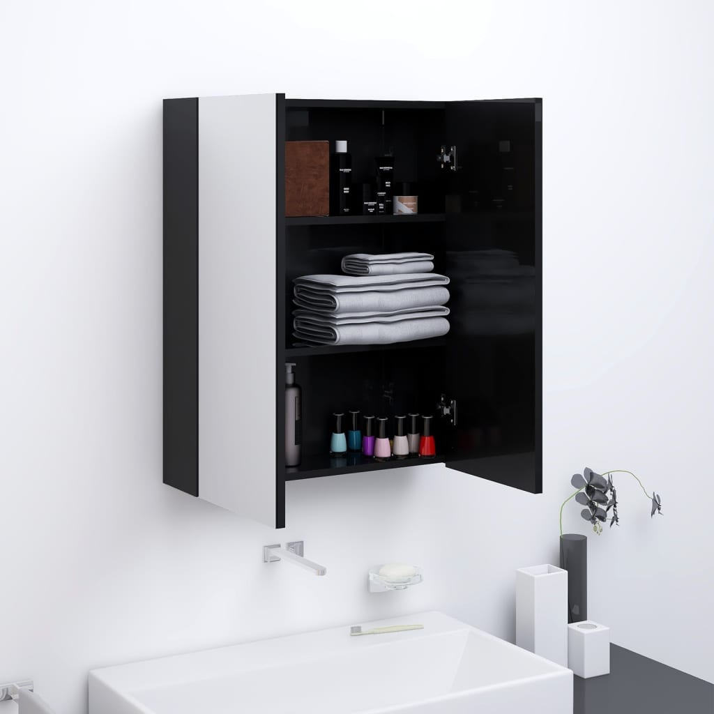 vidaXL Armario de espejo de baño MDF negro brillante 60x15x75 cm