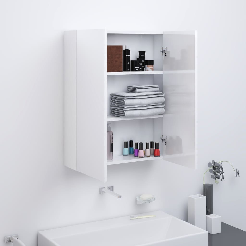 vidaXL Armario de espejo de baño MDF blanco brillante 60x15x75 cm