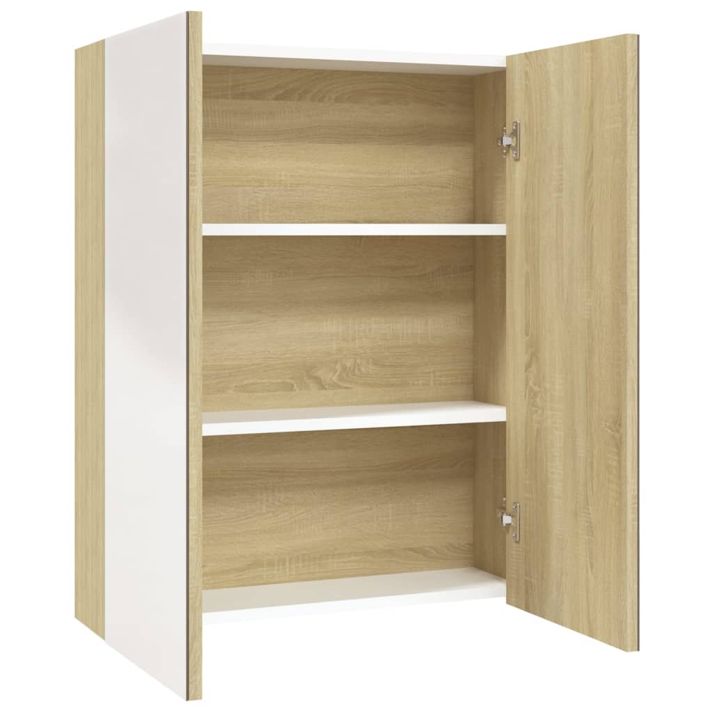 vidaXL Armario de espejo de baño MDF blanco y roble 60x15x75 cm