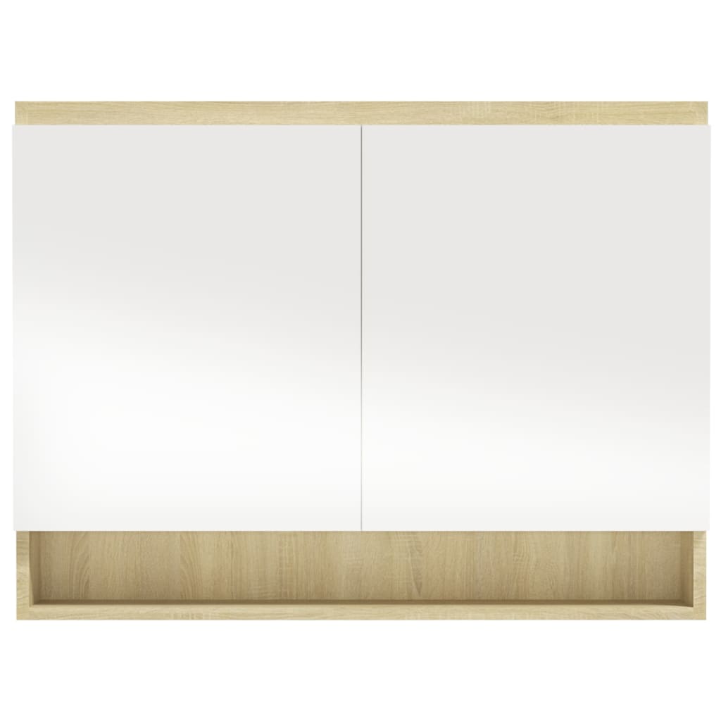 vidaXL Armario de baño con espejo MDF blanco y roble 80x15x60 cm