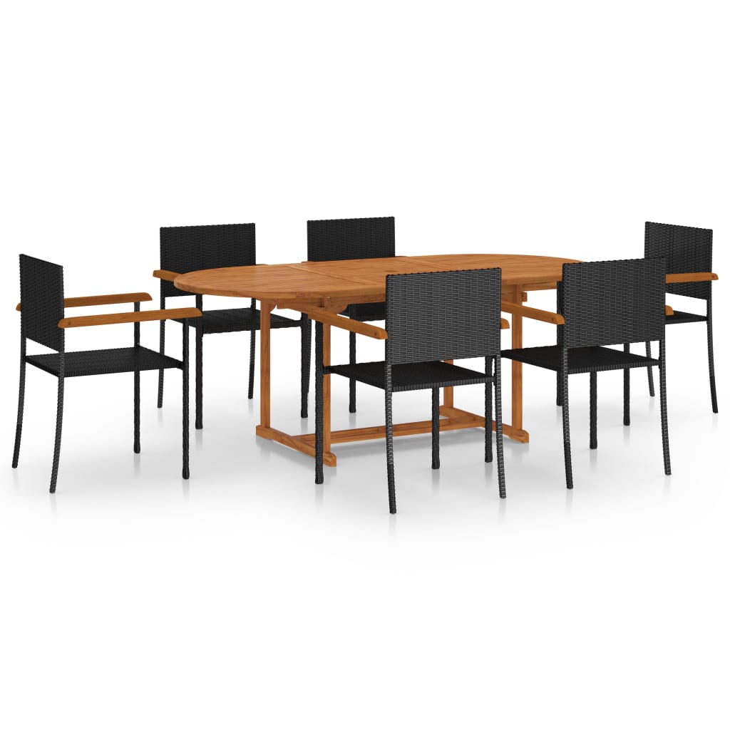 vidaXL Juego de comedor de jardín 7 piezas ratán sintético negro