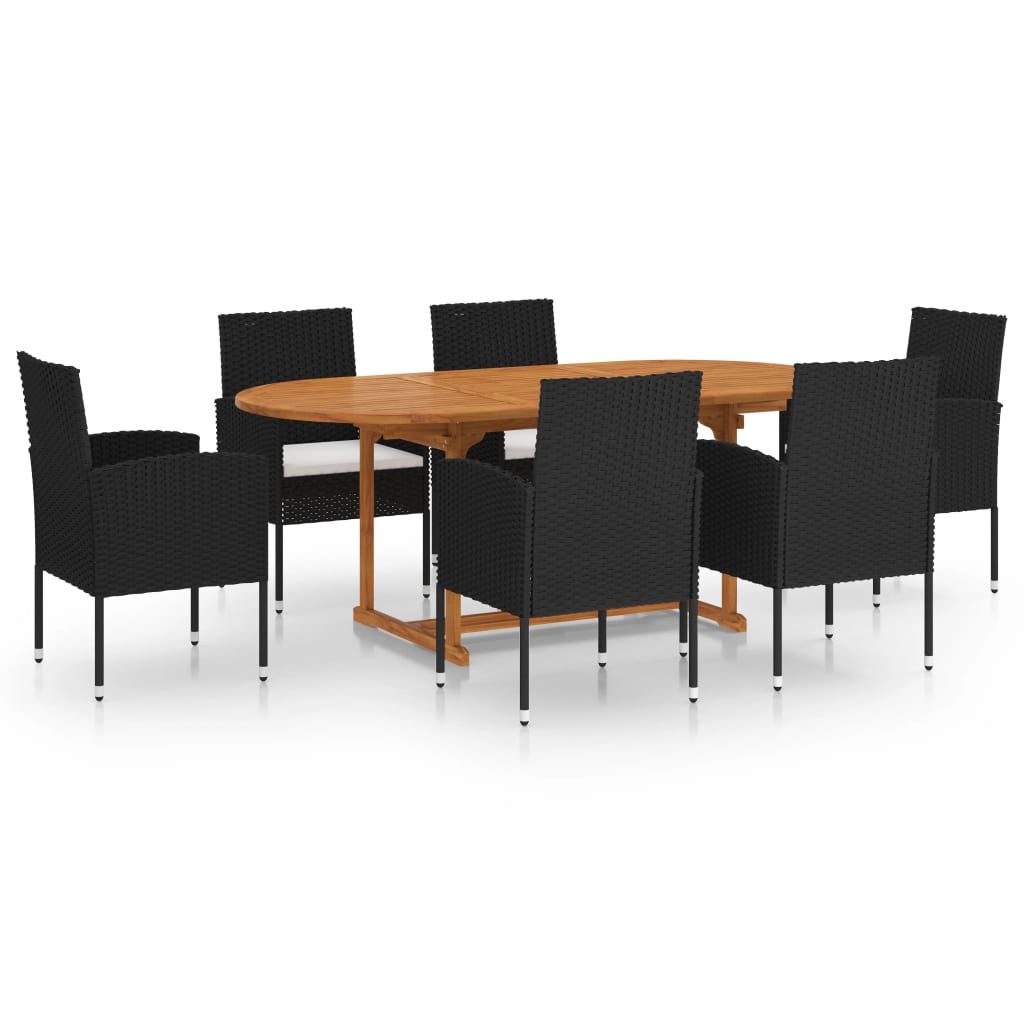 vidaXL Juego de comedor para jardín 7 piezas ratán sintético negro