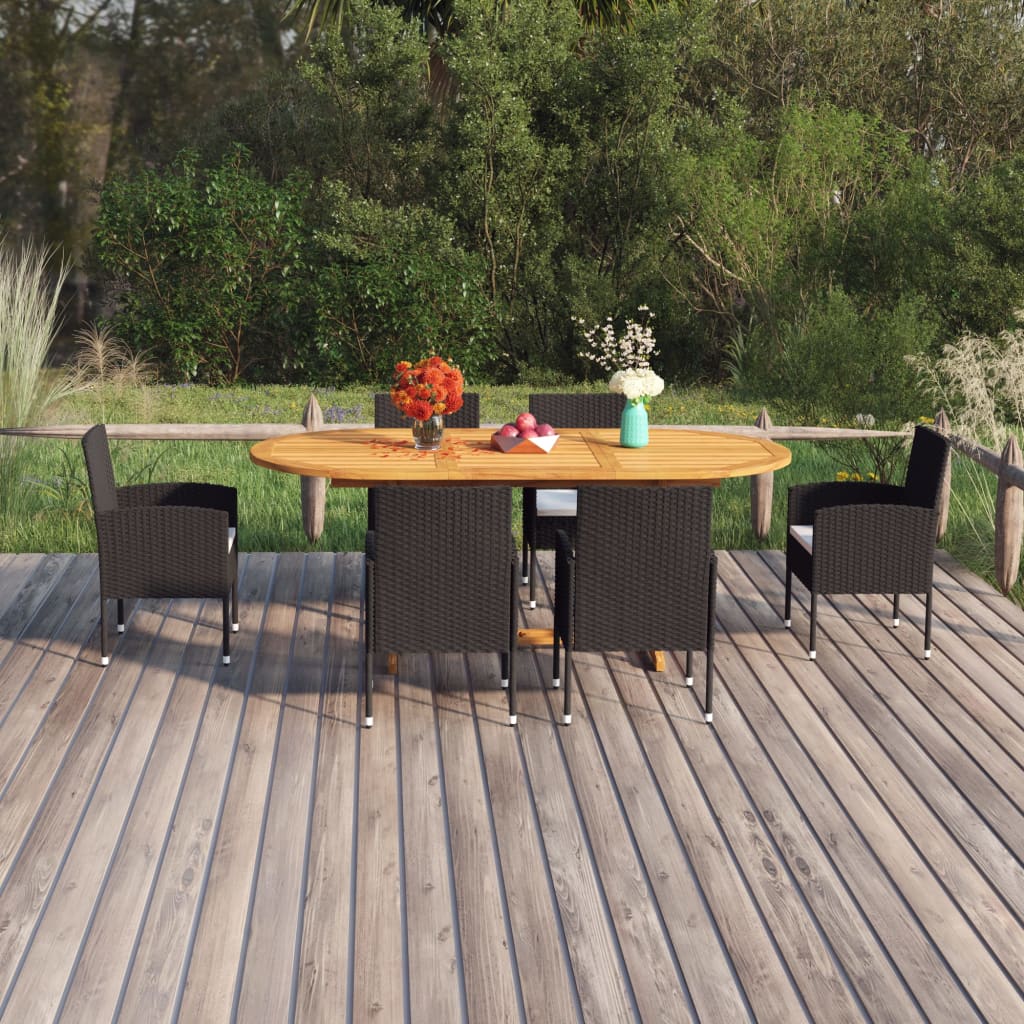 vidaXL Juego de comedor para jardín 7 piezas ratán sintético negro