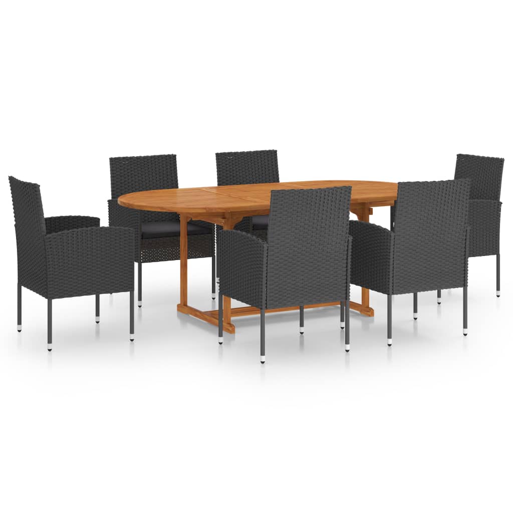 vidaXL Juego de comedor para jardín 7 piezas ratán sintético negro