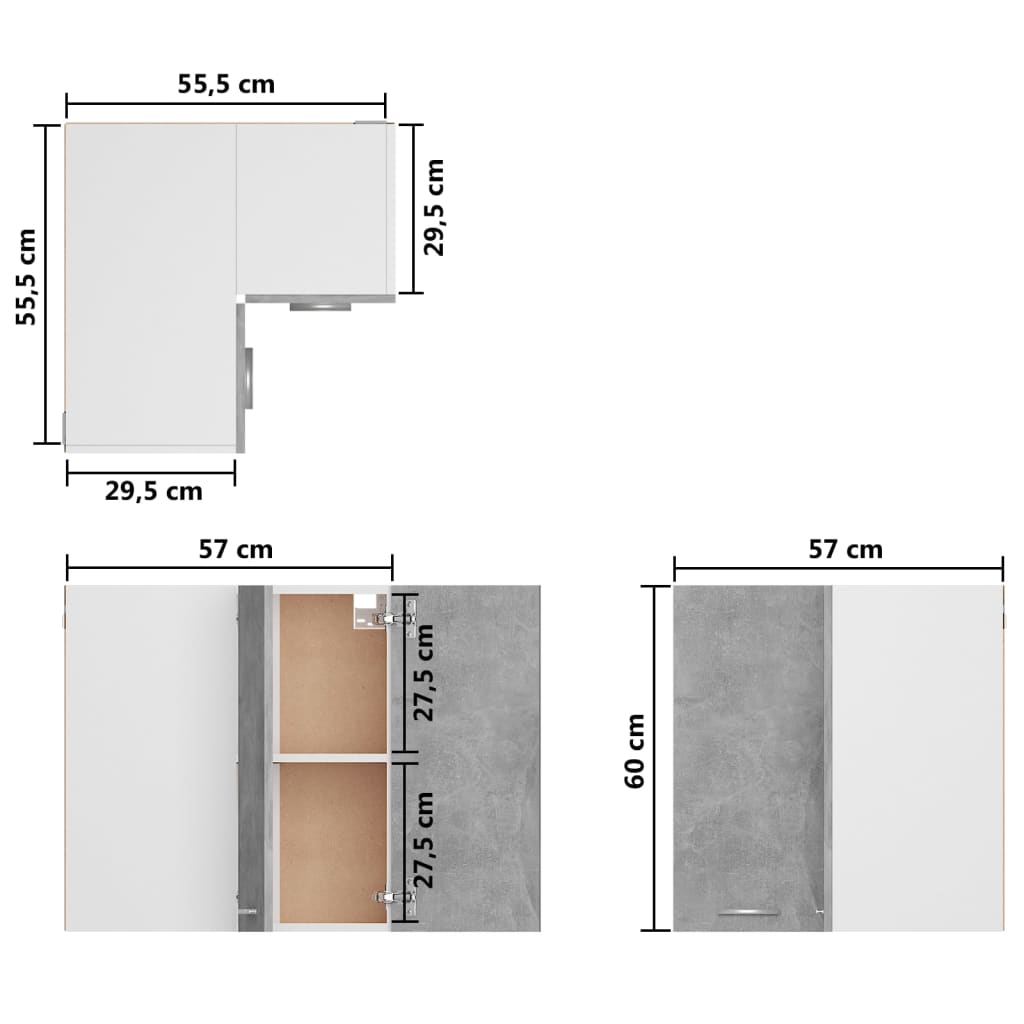 vidaXL Armario colgante esquina madera de ingeniería gris hormigón