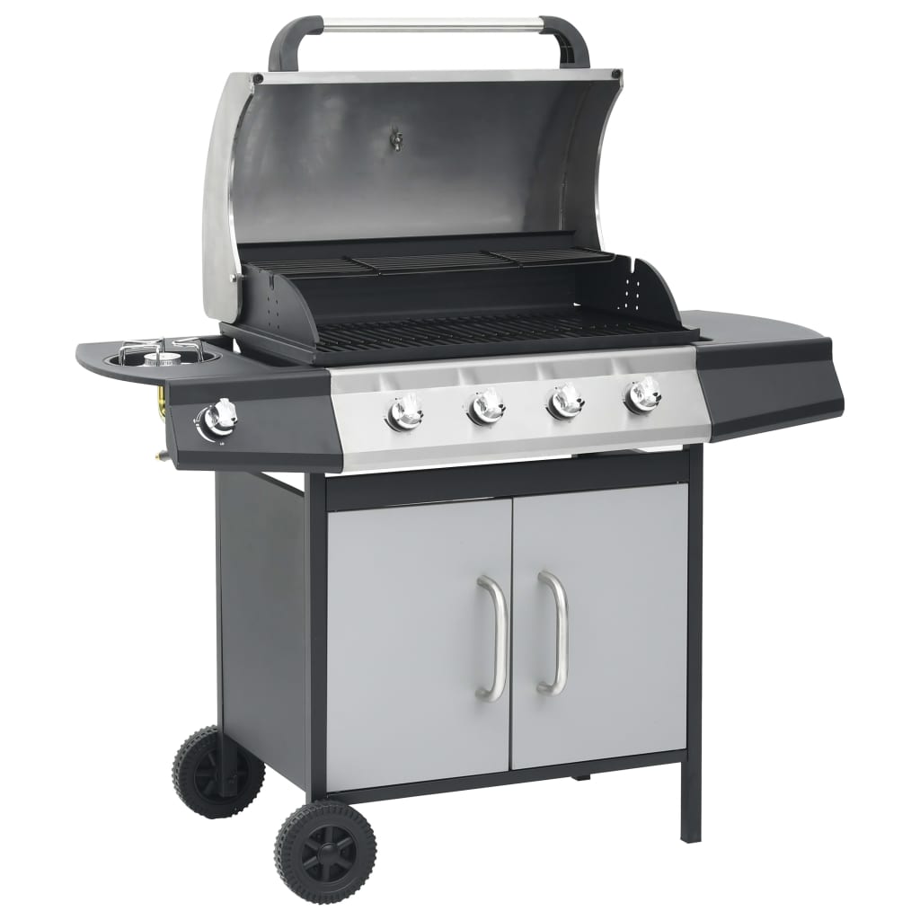 vidaXL Barbacoa grill de gas 4+1 quemadores negra y plateada