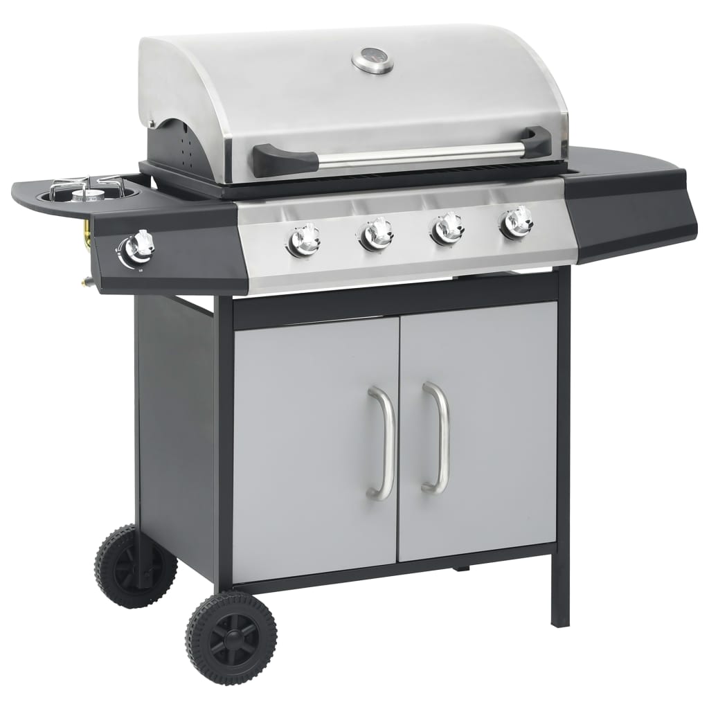 vidaXL Barbacoa grill de gas 4+1 quemadores negra y plateada