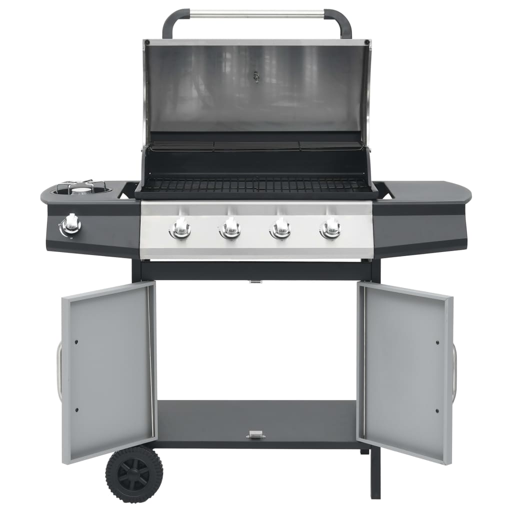 vidaXL Barbacoa grill de gas 4+1 quemadores negra y plateada