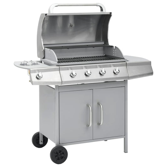 vidaXL Barbacoa grill de gas 4+1 quemadores plateada