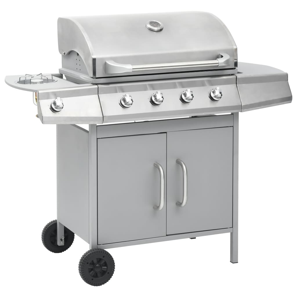 vidaXL Barbacoa grill de gas 4+1 quemadores plateada