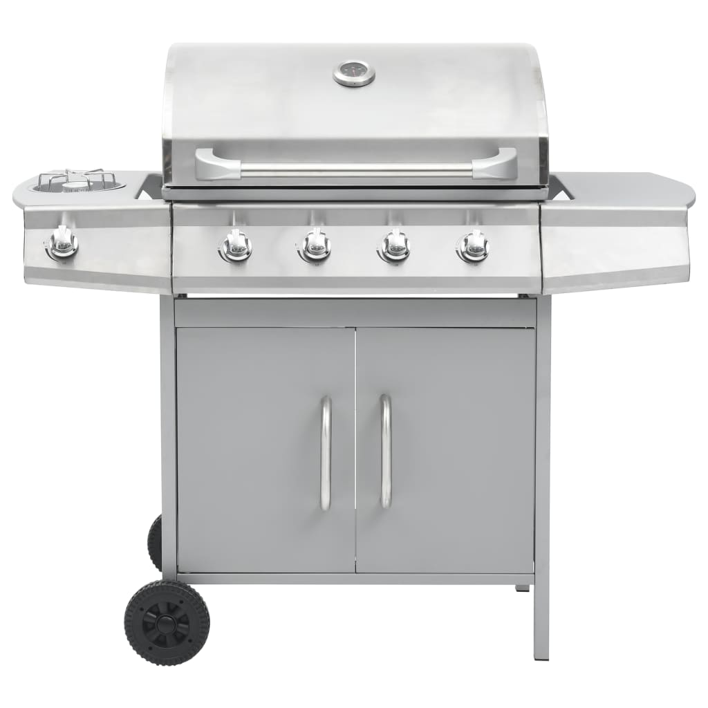 vidaXL Barbacoa grill de gas 4+1 quemadores plateada