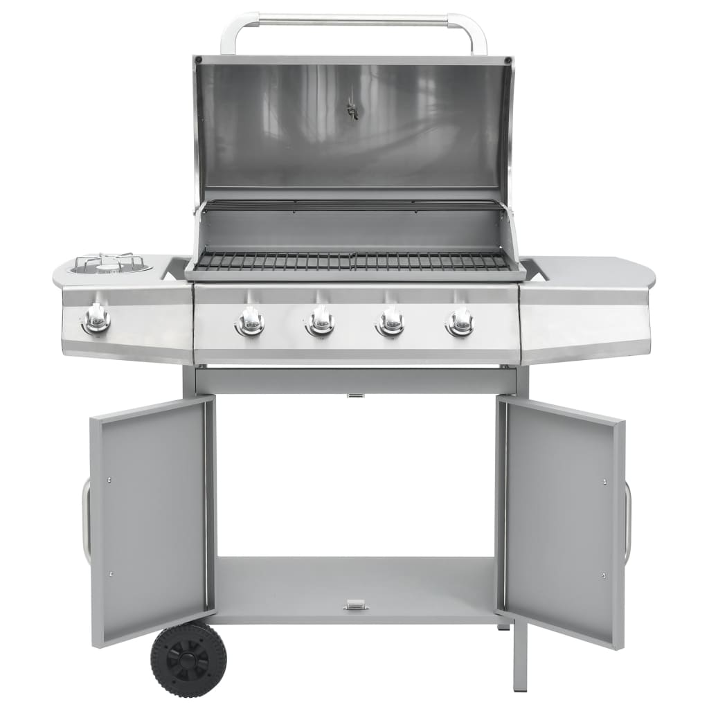 vidaXL Barbacoa grill de gas 4+1 quemadores plateada