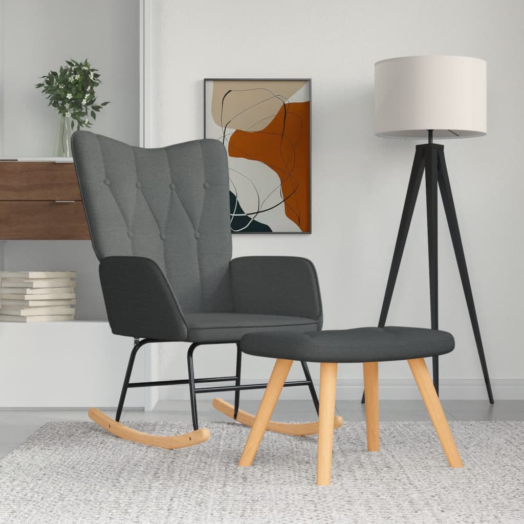 vidaXL Silla mecedora con reposapiés tela gris oscuro