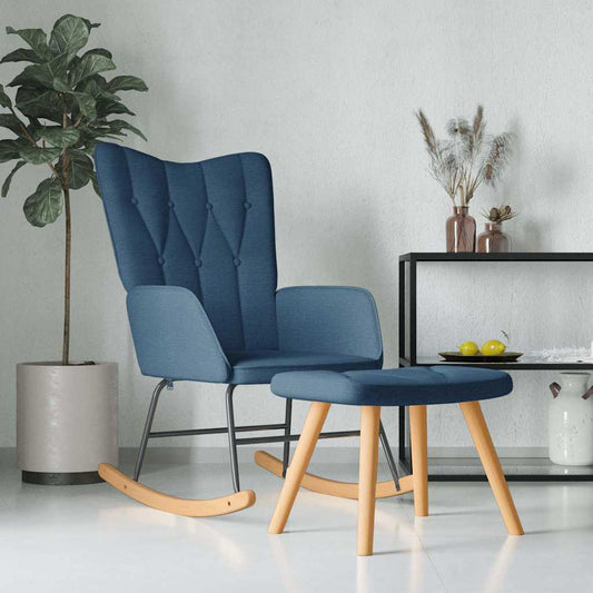 vidaXL Silla mecedora con reposapiés tela azul