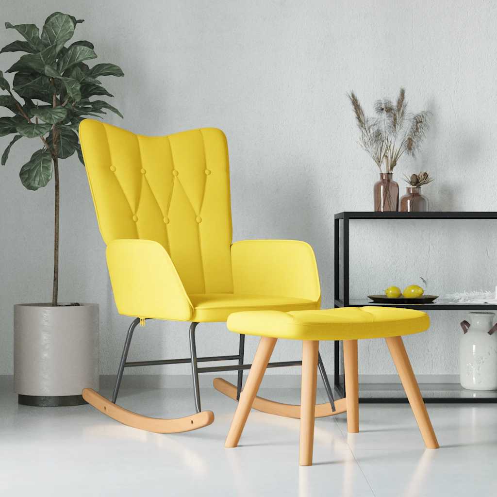 vidaXL Silla mecedora con reposapiés tela amarillo mostaza