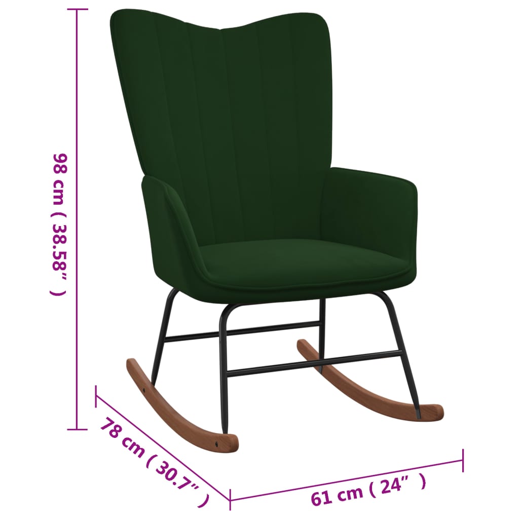 vidaXL Silla mecedora de terciopelo verde oscuro