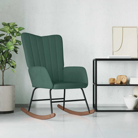 vidaXL Silla mecedora de terciopelo verde oscuro