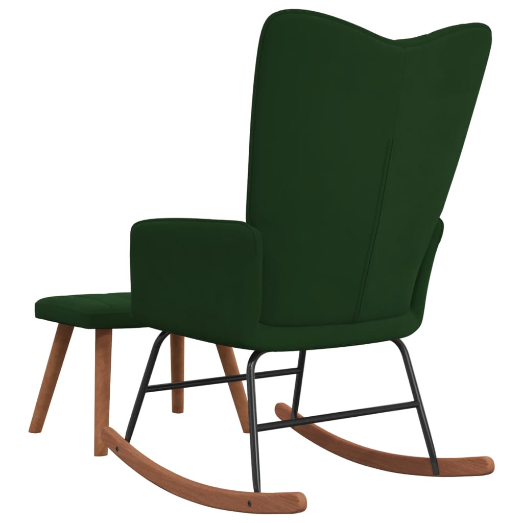 vidaXL Silla mecedora con reposapiés terciopelo verde oscuro