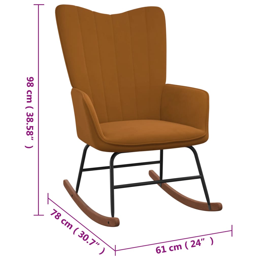 vidaXL Silla mecedora con reposapiés terciopelo marrón