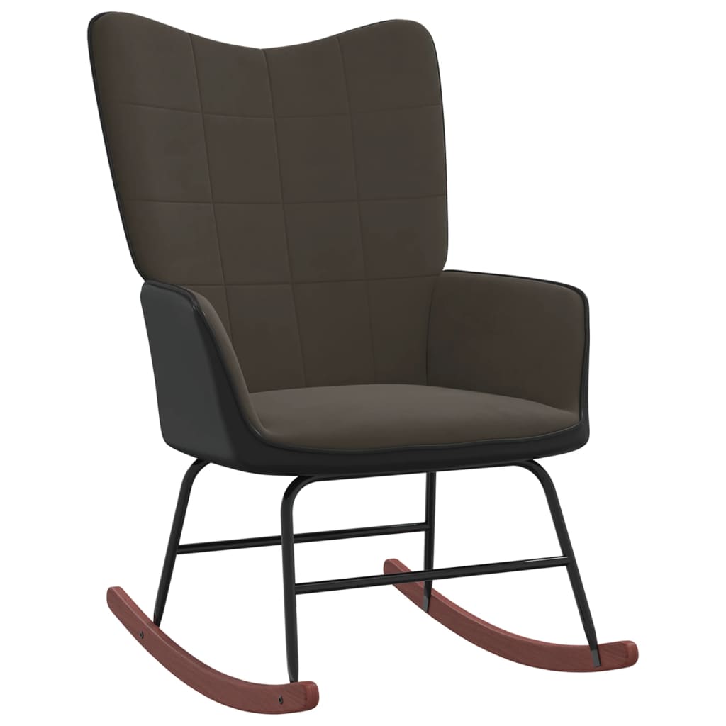 vidaXL Silla mecedora de terciopelo y PVC gris oscuro