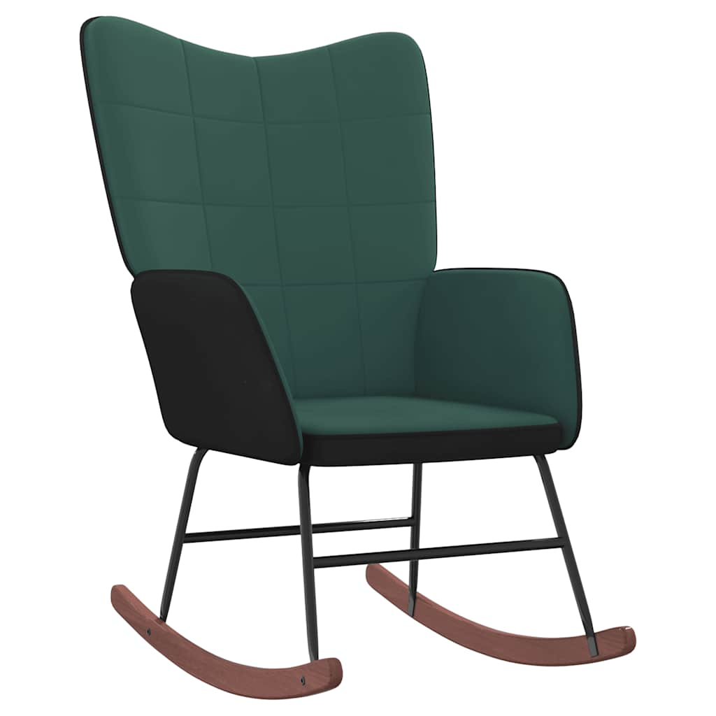 vidaXL Silla mecedora de terciopelo verde oscuro y PVC