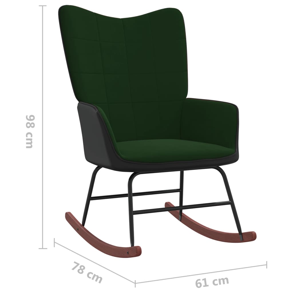 vidaXL Silla mecedora de terciopelo verde oscuro y PVC